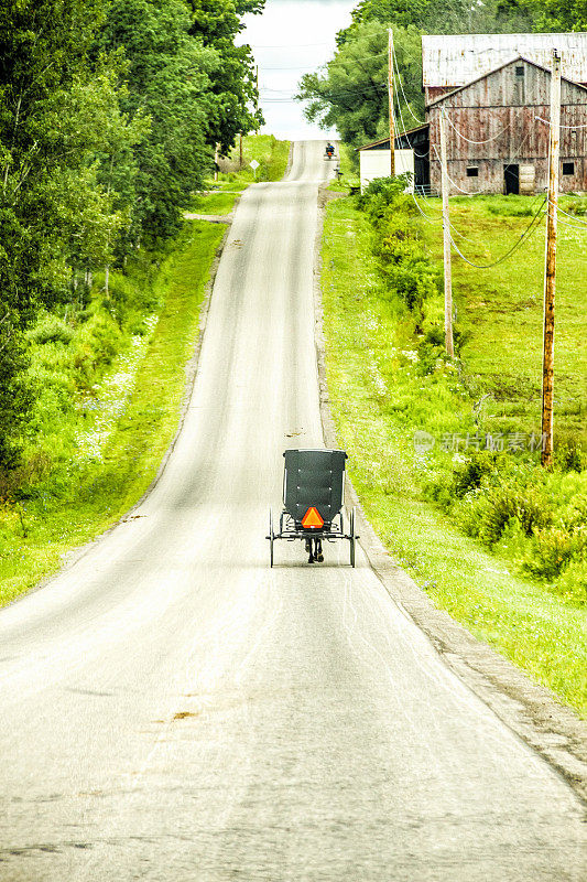 阿米什童车在乡村道路