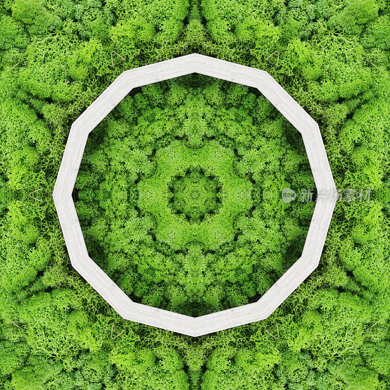 绿色叶子的阴影作为抽象的条纹六边形图案和白色的线和同心的设计