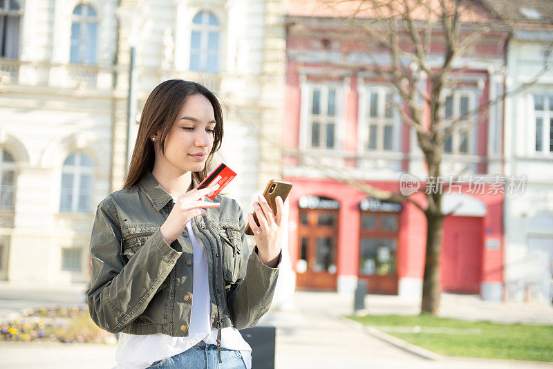 一个美丽的女人的画像在网上银行移动