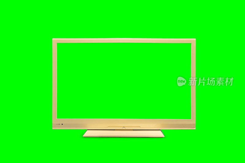 平板电视，液晶电视切割屏幕隔离绿色背景，剪辑路径，前视图