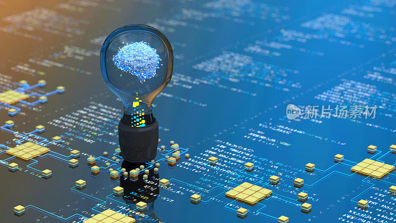 人工智能数字概念将大脑抽象在灯泡里