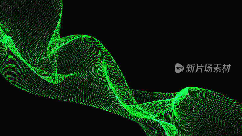 由粒子组成的抽象图形。现代声波均衡器。矢量抽象背景与动态波，点，线和绿色粒子。