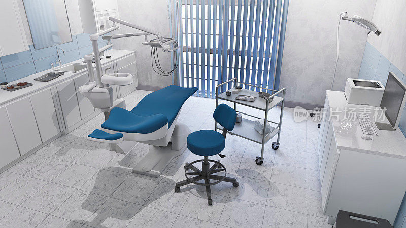 牙医办公室空无一人，只有牙科椅和设备