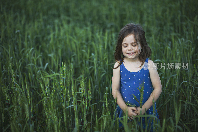 小女孩在田野里的肖像