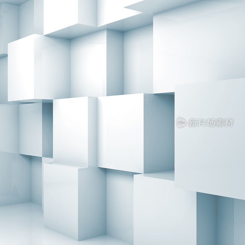 抽象背景与空白的3d内部与白色立方体