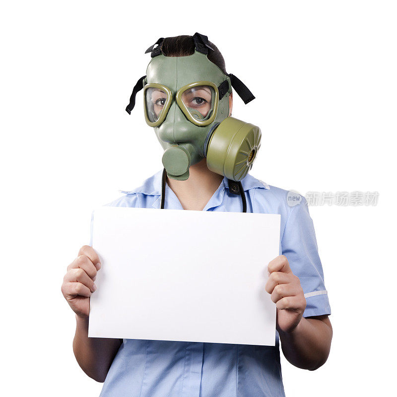 带防毒面具的护士，签名
