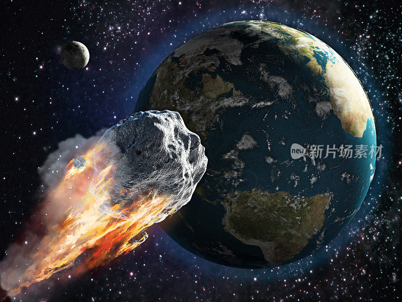 燃烧的小行星穿过地球