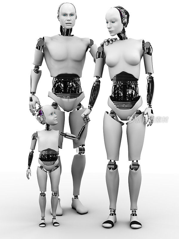 机器人男人、女人和小孩。