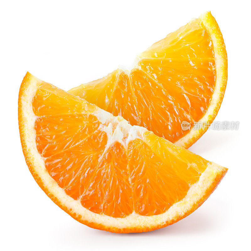 橙色水果。切片分离于白色