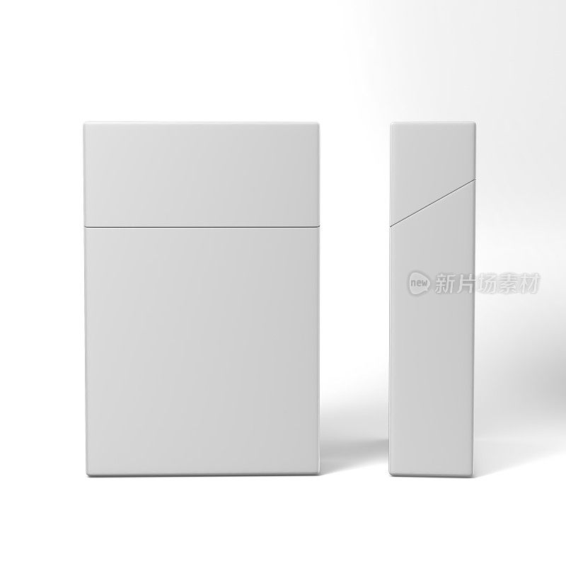 白色空白封闭香烟包装盒隔离在一个白色背景模拟和打印设计。