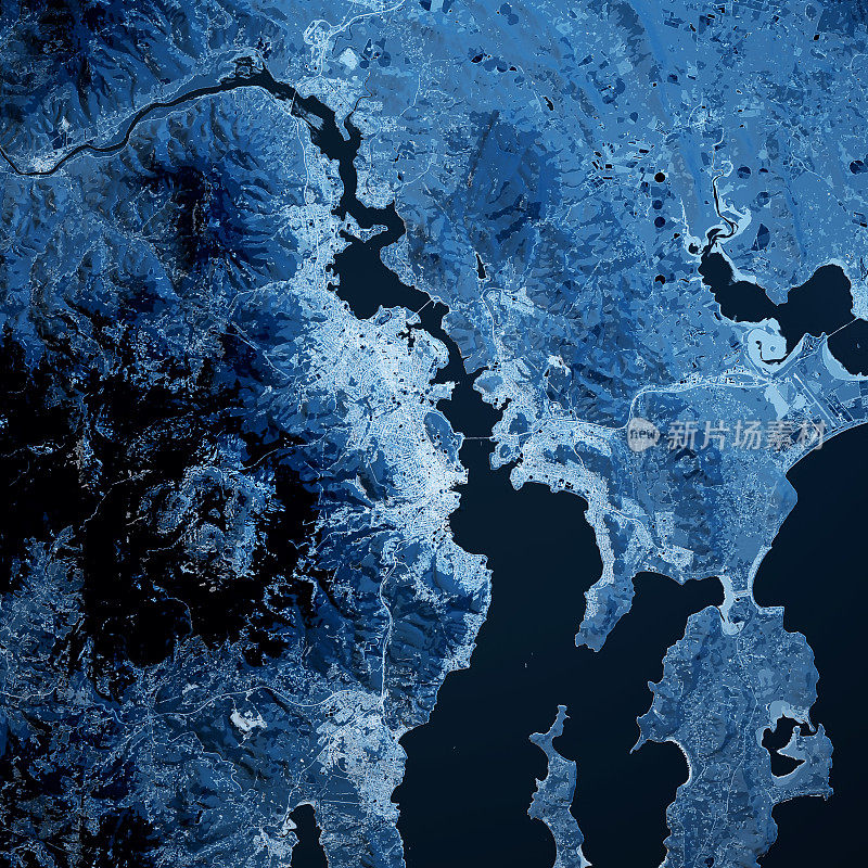 霍巴特澳大利亚3D渲染地图蓝顶视图2019年2月