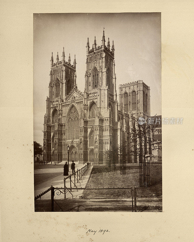 约克大教堂的西前，古董维多利亚时期的照片，19世纪