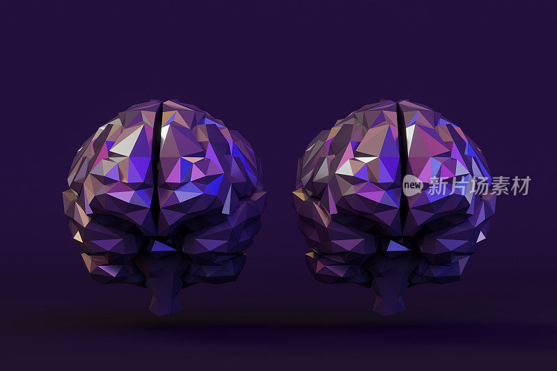 脑，人工智能概念，低聚，霓虹灯