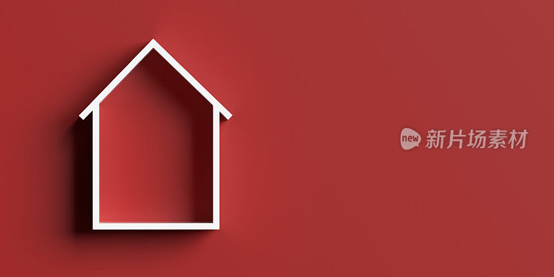 白色3d房子模型轮廓上的红色背景
