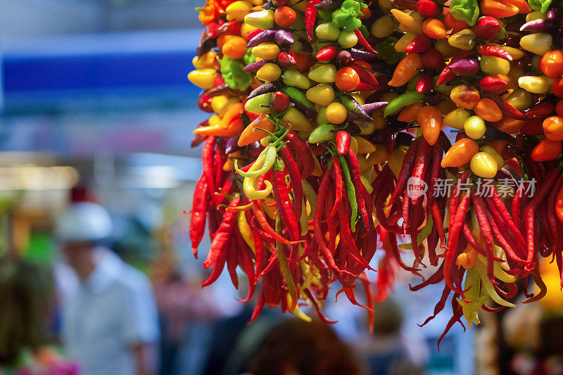 辣椒里斯特拉斯在帕尔马食品市场梅尔卡特奥利瓦尔马略卡岛