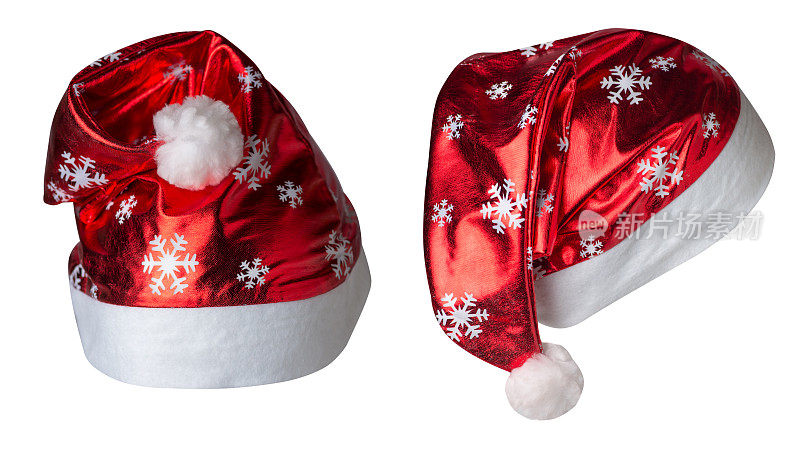 圣诞老人的帽子孤立在白色的背景。圣诞老人的帽子是为在圣诞节戴。