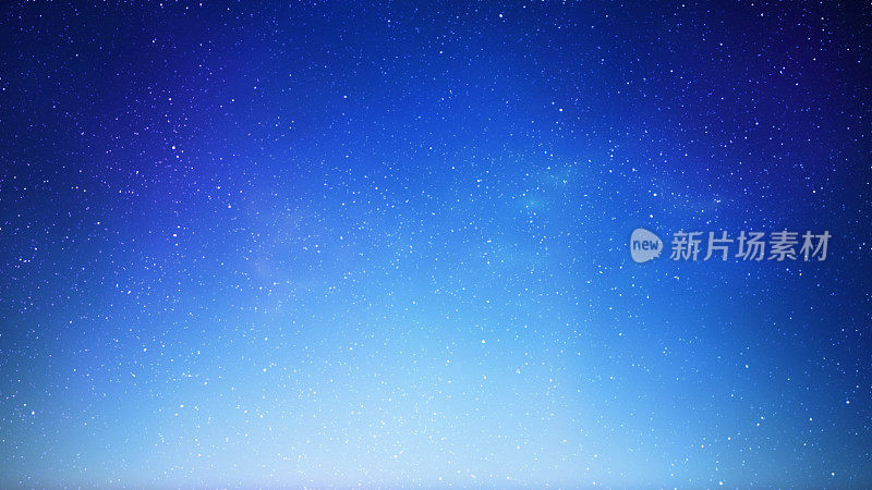 日出时的夜空繁星点点。蓝色星系，水平背景