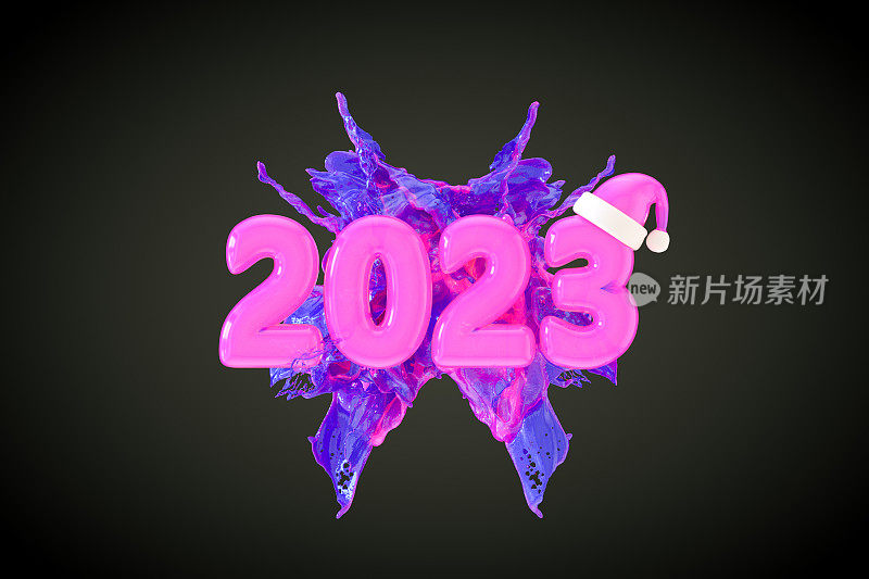 2023年新年圣诞概念液体油漆飞溅背景