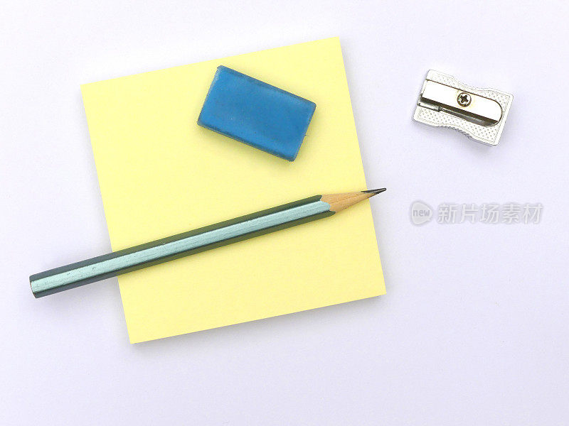 文具-便利贴，铅笔，橡皮擦，卷笔刀