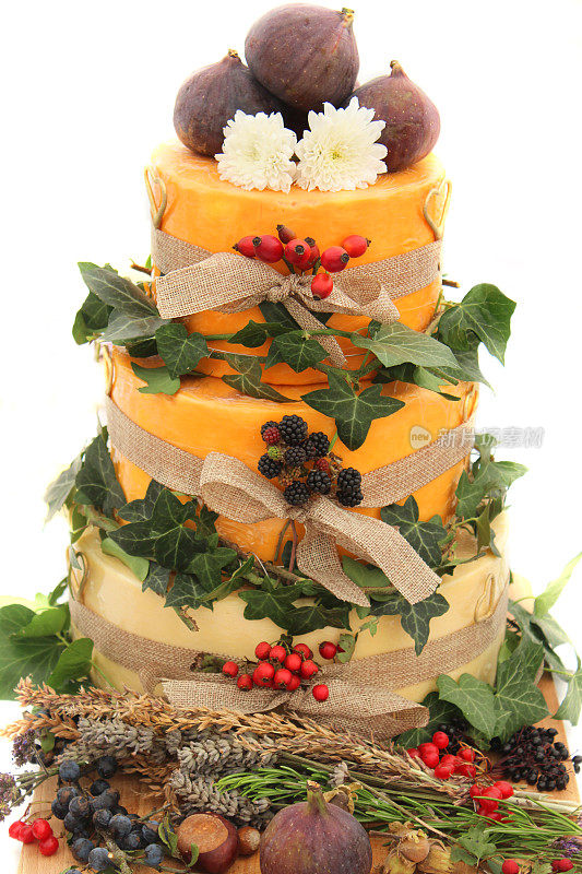 奶酪婚礼蛋糕，装饰奶酪蛋糕，切达，红莱斯特