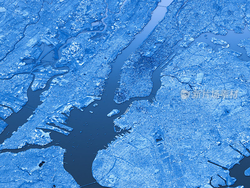 纽约市地形图3D景观视图蓝色