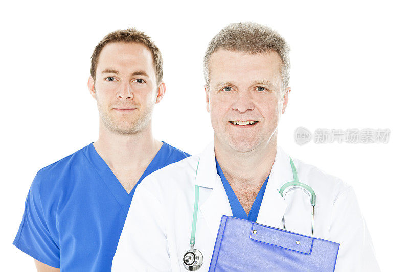 医生和男护士以白色背景