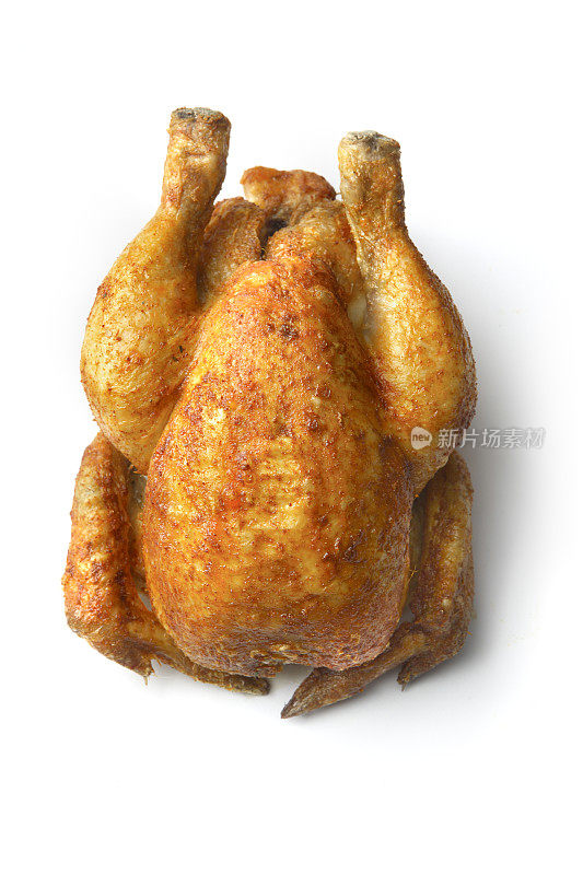 家禽:在白色背景上孤立的烤鸡