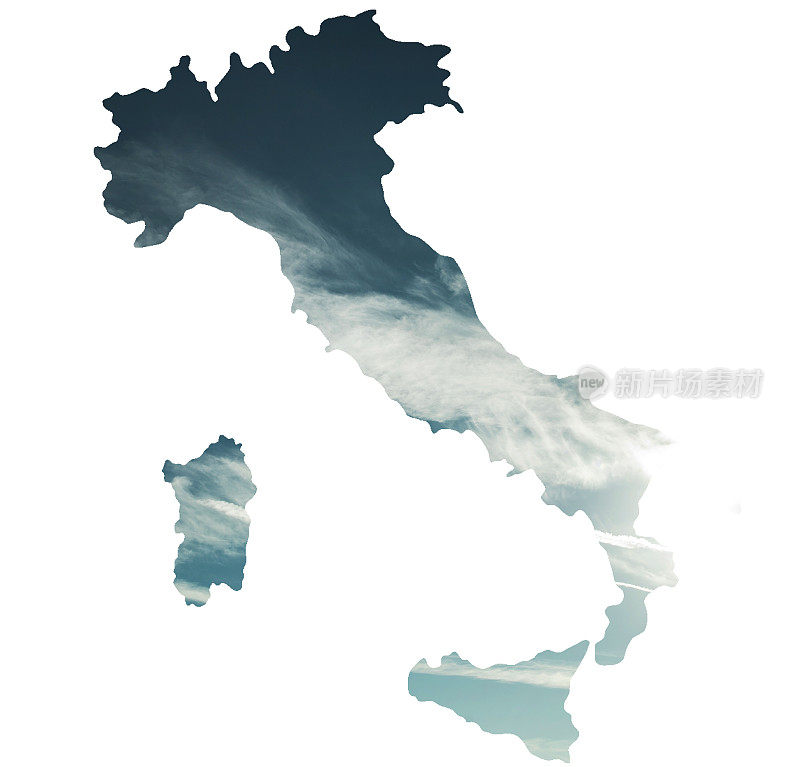 意大利地图和云图的双重曝光