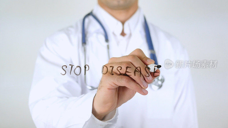阻止疾病，医生在玻璃上写字