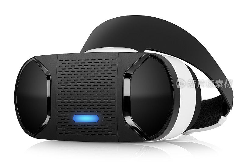 VR虚拟现实头盔半转前视图上的白色背景