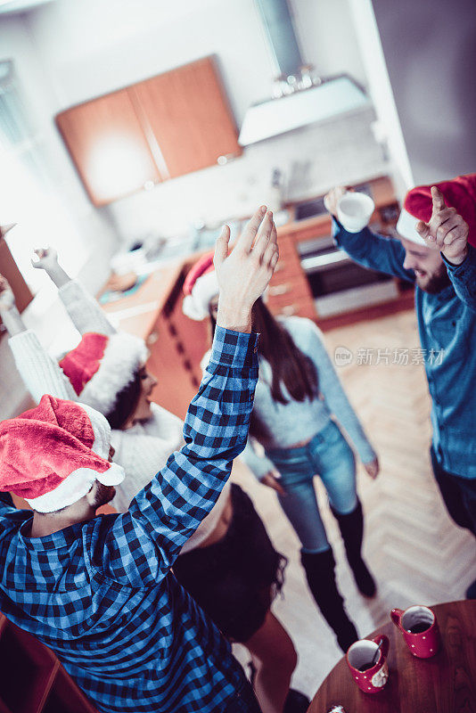 一群朋友在家里的圣诞晚会上跳舞