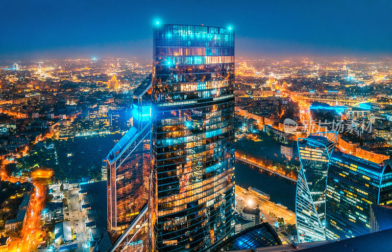 莫斯科城市天际线与商业中心莫斯科城市的前景
