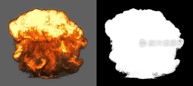 顶视图爆炸与烟雾进入摄像头(alpha通道和剪切路径包括在内，所以你可以放置自己的背景)