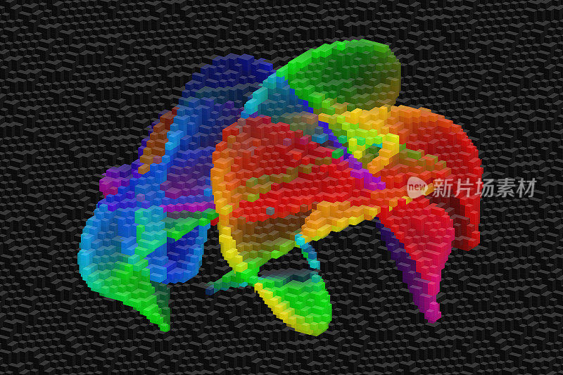 人工智能抽象脑机器人计算机彩色块形状漩涡图案黑色背景