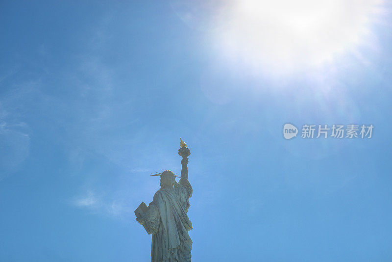 后视图的自由女神像在自由岛，纽约，纽约，美国