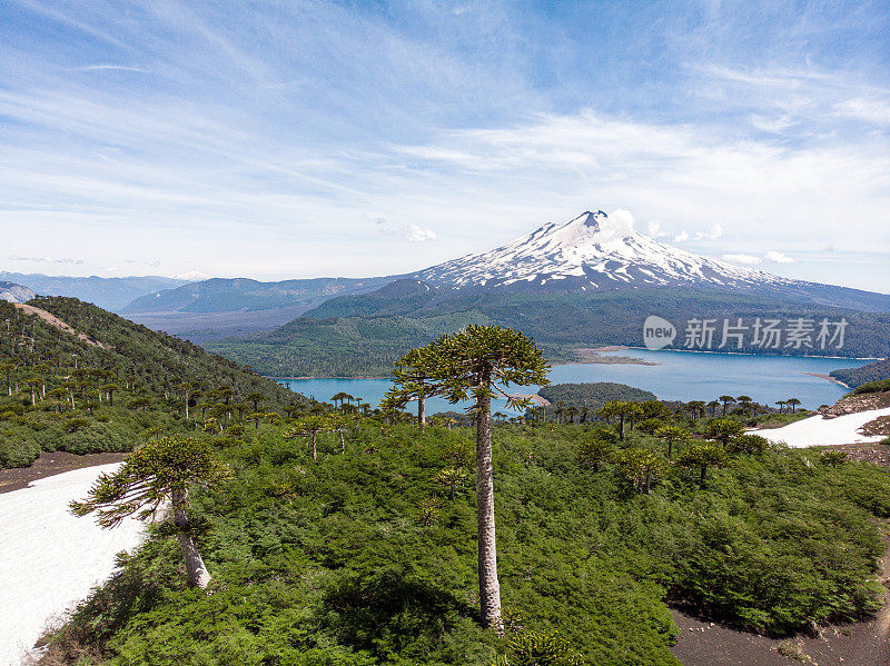 孔吉里奥国家公园里的亚伊马火山和孔吉里奥湖鸟瞰图