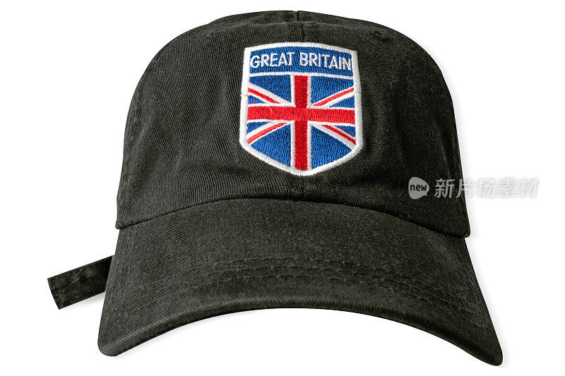 有英国国旗的黑色棒球帽。