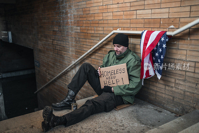 无家可归的人在街上乞讨