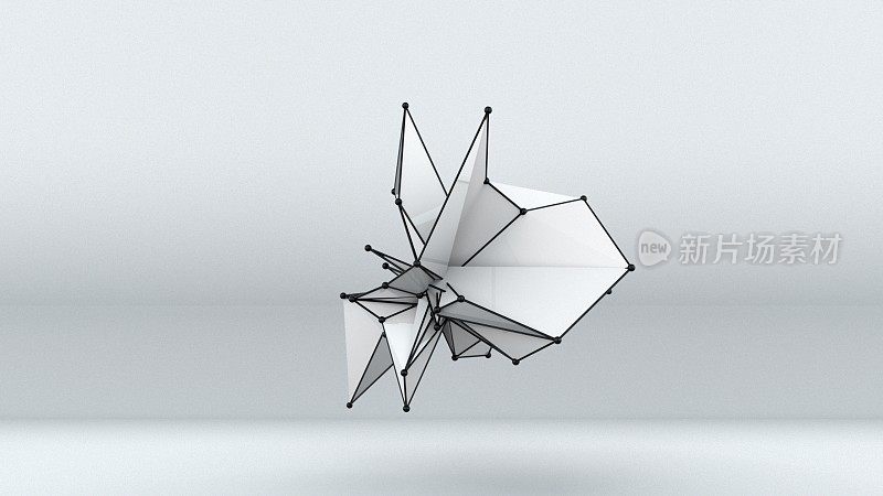 三维渲染分形形状的白色，计算机生成抽象的不对称背景