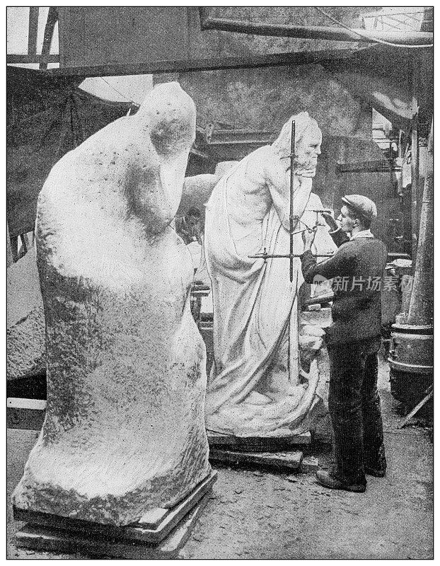 古董黑白照片:雕塑制作雕塑家