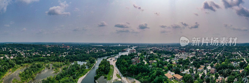 空中城市景观，Otonabee河和扶轮公园，Peterborough，加拿大