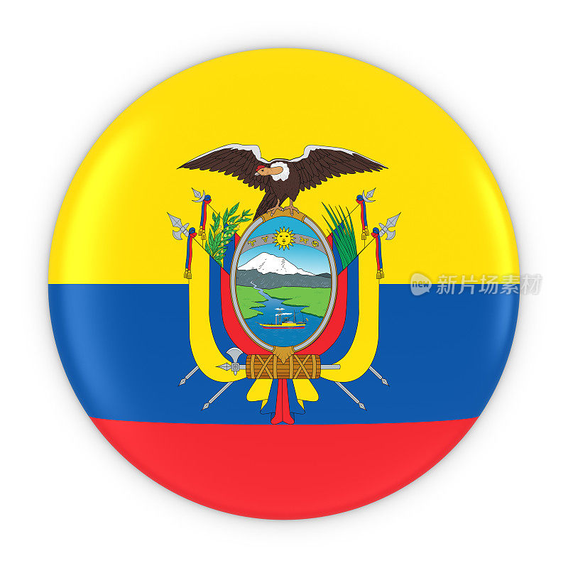 厄瓜多尔国旗按钮-国旗厄瓜多尔徽章3D插图