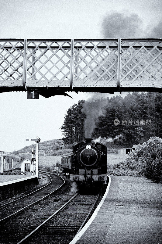 蒸汽火车驶入单声道车站