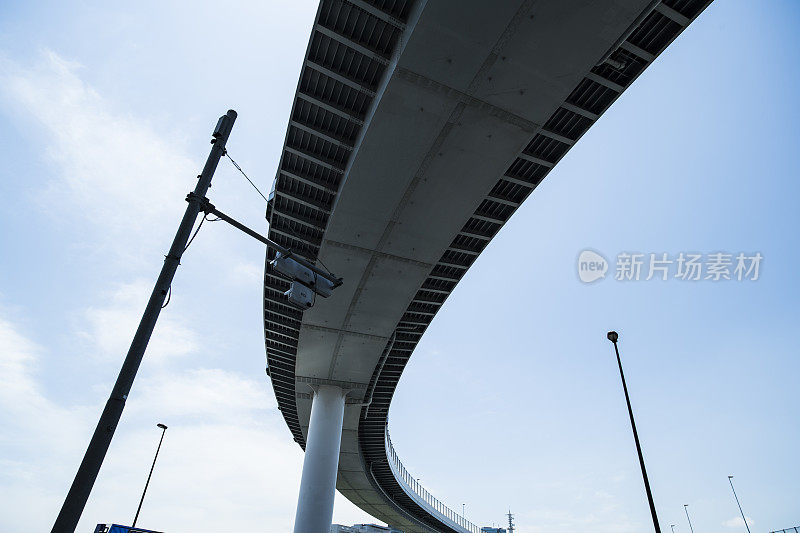 一条重型公路和一片蔚蓝的天空。