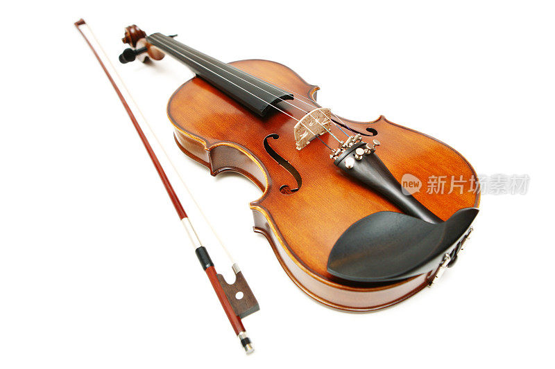 白色背景上的小提琴和弓