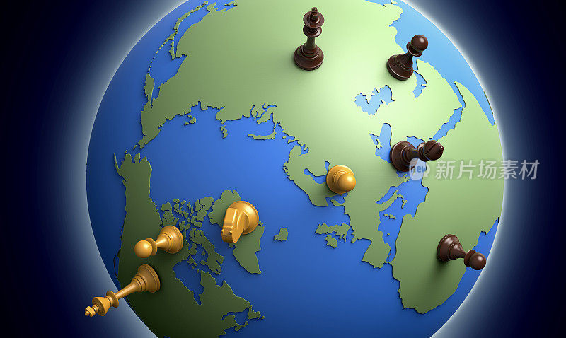 地缘政治象征着世界的全球棋子