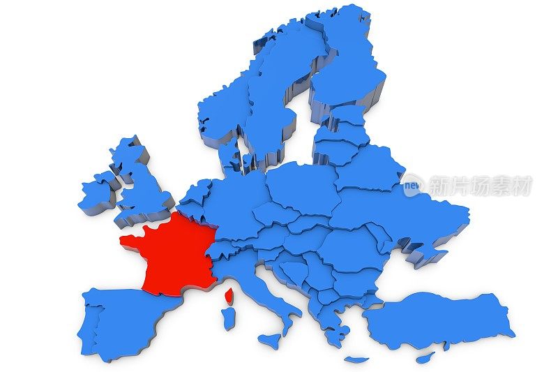 欧洲地图，红色的是法国