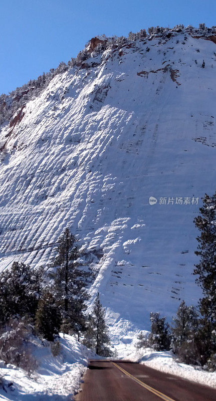 融化的冰雪风景公路冬季锡安国家公园犹他州