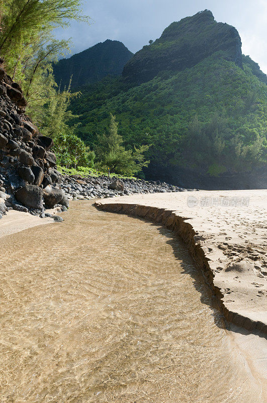 淡水流入考艾岛的大海