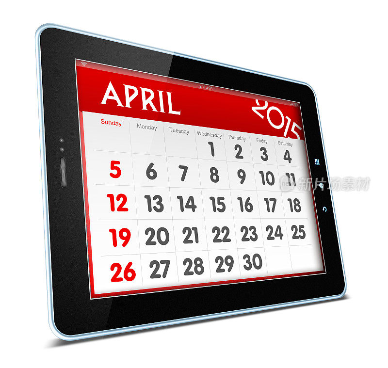 2015年4月数字平板上的日历